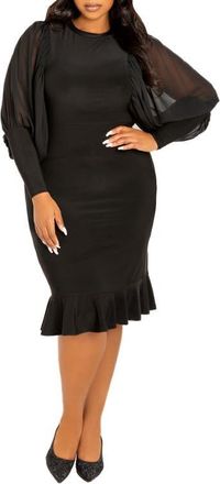 Buxom Couture Volume Sleeve Body-Con Dress in Black at Nordstrom, Size 1X