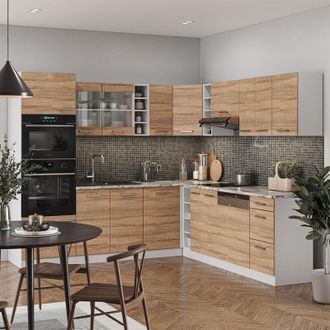 Vicco Cocina Esquinera R-line, Sonoma/blanco, 237 X 60 Cm Sin Encimera