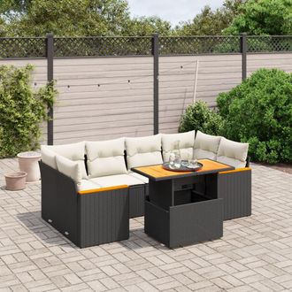 vidaXL Vidaxl - Set De Comedor De Jard&iacute;n 7 Pzas Y Cojines Rat&aacute;n Sint&eacute;tico Negro