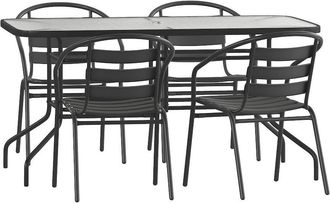 Flash Furniture 5 Piece Set - 55 Tempered Glass Patio Table - 4 Black Metal Chairs