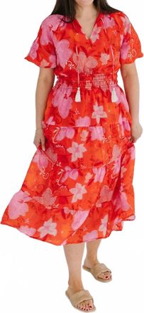 THML Clothing Francis Floral Puff Sleeve Tiered Maxi Dress In Orange