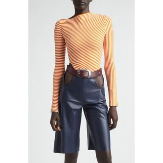 Jean Paul Gaultier Stripe Long Sleeve Bodysuit in White/Orange at Nordstrom, Size X-Small