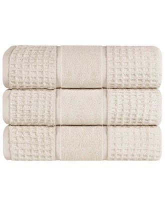 Superior Set Of 3 Zero Twist Cotton Waffle Honeycomb Plush Soft Absorbent Bath Towels