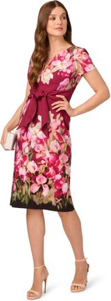 Adrianna Papell Womens Tie Front Stretch Twill Dress - Berry - Size 12 UK