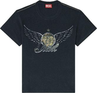 Diesel Vintage-Style Distressed Graphic Print Silk-Nylon Blend T-Shirt