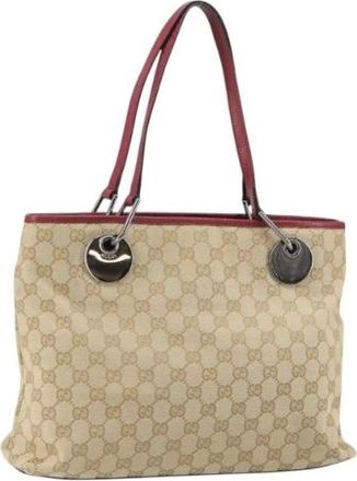 Gucci Pre-owned Tote Bags, female, Beige, Size: ONE SIZE Pre-owned Canvas Tote Bag