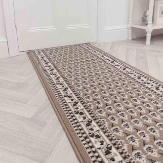 Runrug Hallway Carpet Runner Rug - Soft & Comfy, 9mm - Peacock in Beige | Size: 60 cm x 390 cm