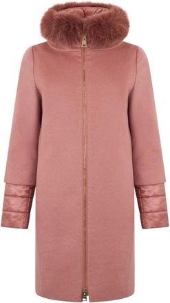 Herno Cashmere Cocoon Jas met Afneembare Mouwen en Winddichte Bontkraag - Dames - Mantel - Roze - M - Leer - Jassen