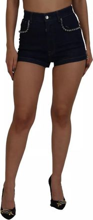 Dolce & Gabbana Blue Denim Stretch Crystal Hot Pants Womens Shorts (Pre-Owned)