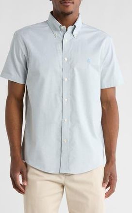 Brooks Brothers Regular Fit Non-Iron Stretch Oxford Short Sleeve Button-Down Shirt in Arctic Solid at Nordstrom Rack, Size Xx-Large