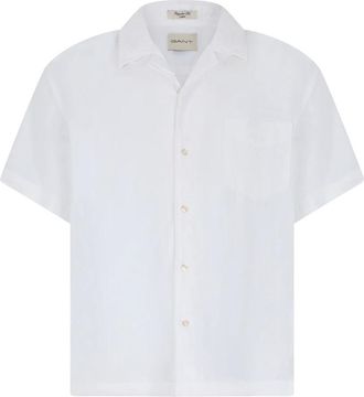 GANT Short Sleeve Shirts, male, White, Size: M Regular Fit Linen Short Sleeve Shirt
