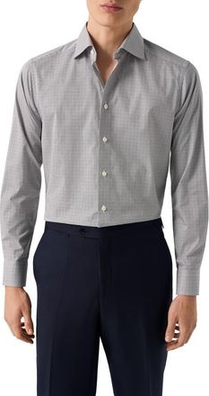 Eton Regular Fit Microprint Signature Cotton Twill Dress Shirt in Navy at Nordstrom, Size 16.5