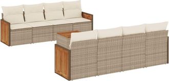 vidaXL Set De Sof&aacute;s De Jard&iacute;n 9 Pzas Con Cojines Rat&aacute;n Sint&eacute;tico Beige Vidaxl