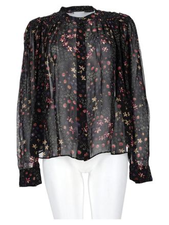 Isabel Marant Black Sheer Floral Puff Sleeve Viscose Blouse