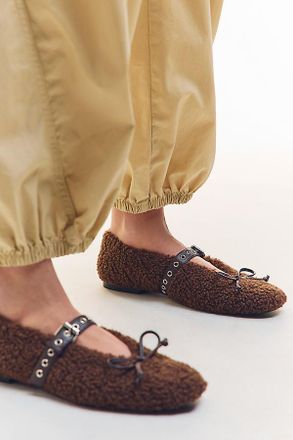 Bibi Lou Sherpa Fleece Moto Ballet Flats