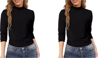 Generic Imitated 1&2PC Woolen Bloom Womens Turtle Neck Jumpers Polo Neck Ladies Jumper High Neck Tops Pullover Sweater Long Sleeves Dolman Loose Knitted Sweat