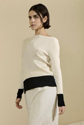 Sita Murt/ Color-Block Ribbed Sweater In Cream W/ Black