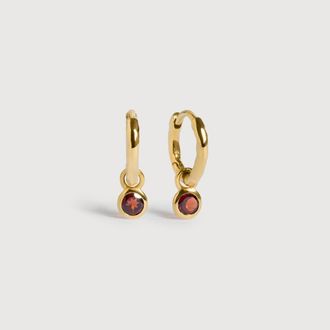 Monica Vinader Gold January Birthstone Huggie Earrings Red Garnet