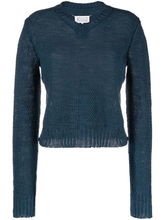 Maison Margiela V-neck basket-weave jumper - women - Hemp - M - Blue