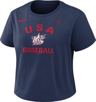 Nike USA Baseball 2026 World Baseball Classic Mod Nike Womens Cropped T-Shirt in Blue | 048644BWBU-8PM