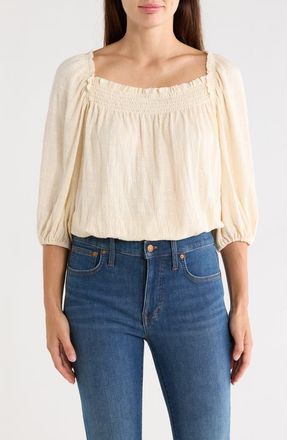 Max Studio Crinkled Balloon Sleeve Bubble Hem Top in Eggshell at Nordstrom Rack, Size X-Small