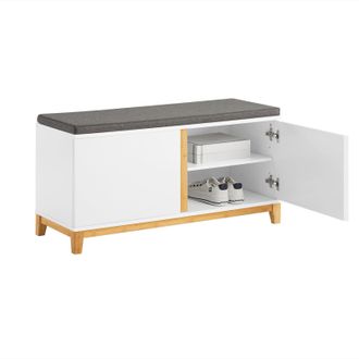 SoBuy Banco Zapatero Con 2 Puertas Banco De Almacenamiento Con Coj&iacute;n Acolchado De Asiento 90 X 34 X 46 Cm Fsr117-w Sobuy Es