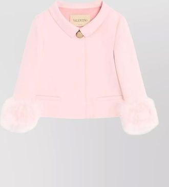 Valentino Garavani jacket collar detail cropped length faux fur cuffs