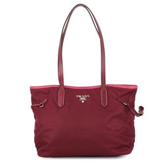Prada Bordeaux Nylon Leather Handbag Tote Bag (Pre-Owned)