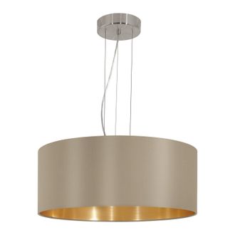 Loops Pendant Light Colour Satin Nickel Steel Shade Taupe Gold Fabric Bulb E27 3x60W in Metallics