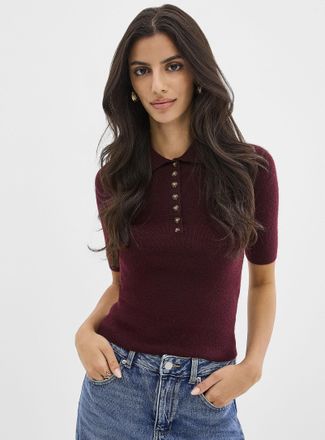 Vero Moda Womens Small marble buttons cropped Polo Shirt