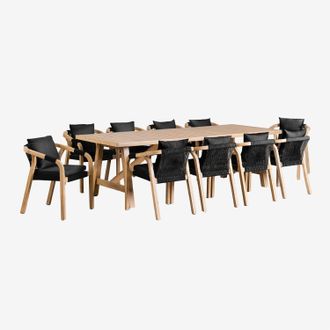 Sklum Sklum - Set De Mesa Rectangular (260x100 Cm) Y 10 Sillas De Comedor En Madera De Acacia Dubai