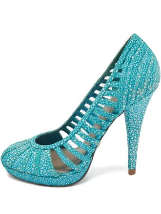 Versace cut-outs platform pumps - women - Calf Suede/Calf Leather/Calf Leather - 37 - Blue