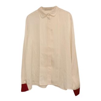 Stella McCartney Cream Blouse with Wine Contrast Cuff Size L