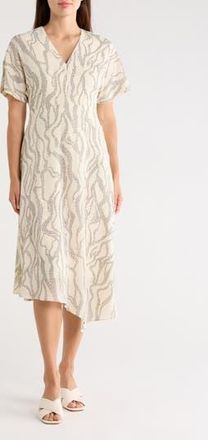 Maggy London Short Sleeve Asymmetric Hem Midi Dress in Ivory/Charcoal at Nordstrom Rack, Size 18 (Similar To 16W)