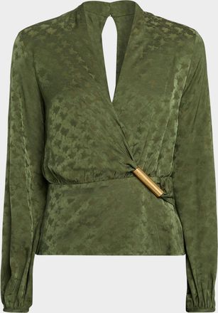 Silvia Tcherassi Elvie Draped Satin Long-Sleeve Blouse