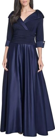 Jessica Howard Portrait Collar Mixed Media Ballgown in Navy at Nordstrom, Size 12