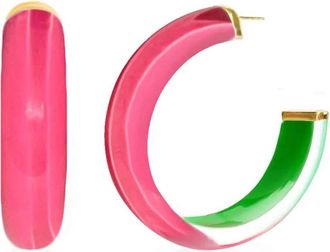 Gold & Honey Womens Small Illusion Inside Out Lucite Hoop Earrings In Pink/green