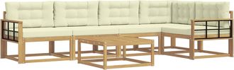 vidaXL Conjunto De Sof&aacute;s De Exterior 6 Uds. Blanco Y Crema Poli&eacute;ster Vidaxl