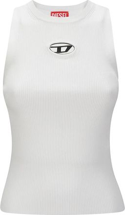 Diesel Geribbelde Top met Ronde Hals en Metallic Logo - Dames - Tops zonder mouwen - Wit - M - Polyester - Tops