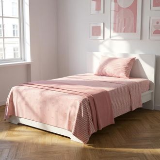 KASANOVA Completo letto 1 piazza e mezza righe fiocchi corallo