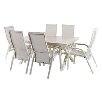 ED&Egrave;N JARD&Iacute; Conjunto de mesas y sillas para exterior apilable blanco envejecido