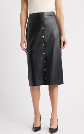 Elie Tahari The Emberly Faux Leather Midi Skirt in Noir at Nordstrom, Size 12