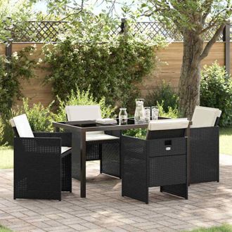 vidaXL Conjunto De Comedor De Jard&iacute;n 5 Pcs Negro Rat&aacute;n Sint&eacute;tico Vidaxl