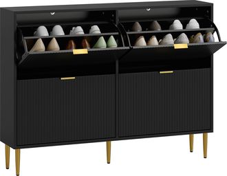 HOMCOM Slim Shoe Storage Cabinet with 4 Flip Drawers for Hallway - Black | TJ Hughes