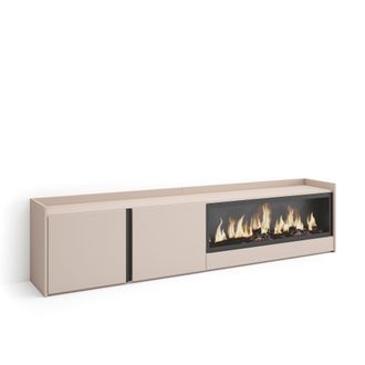 Skraut Home Skraut Home - Mueble Tv, Televisi&oacute;n, Muebles De Sal&oacute;n, Almacenaje, 212x35x50cm, Para Tv Hasta 80, Chimenea El&eacute;ctrica Xxl, Estilo Moderno, Beige