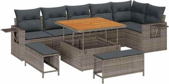 vidaXL Garden Sofa Set with Cushion 11 pcs Grey Poly Rattan vidaXL