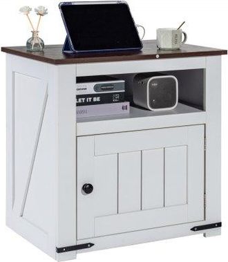 OEM Mesa Auxiliar Estilo Granja De 610 X 457 X 608 Mm, Mesa De Noche Estrecha De 3 Niveles Con Puertos Usb, Tomas De Corriente, Armario De Almacenamiento 