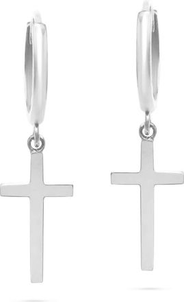 MAX + STONE 10k Yellow or White Gold Small Huggie Hoop Earrings with Dangle Cross