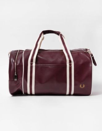 Fred Perry Mens Fred Perry Recycled Polyester Classic Barrel Bag - Oxblood/Ecru R82 - Size: ONE size
