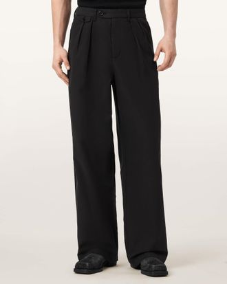 AllSaints Main: 55% Cotton, 45% Lyocell Conway Wide Leg Pleated Trousers, Size: 28